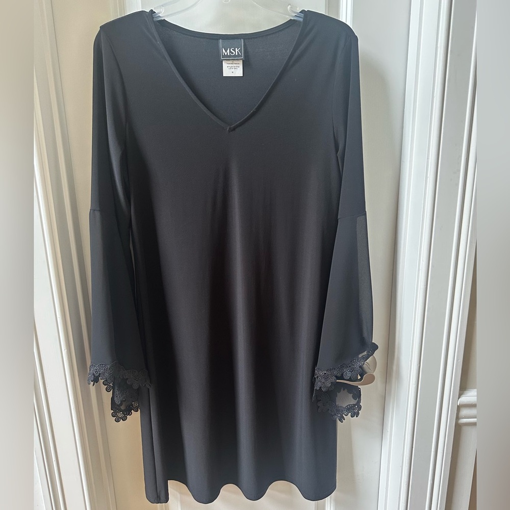 MSK Black Dress with Lace Bell Sleeves